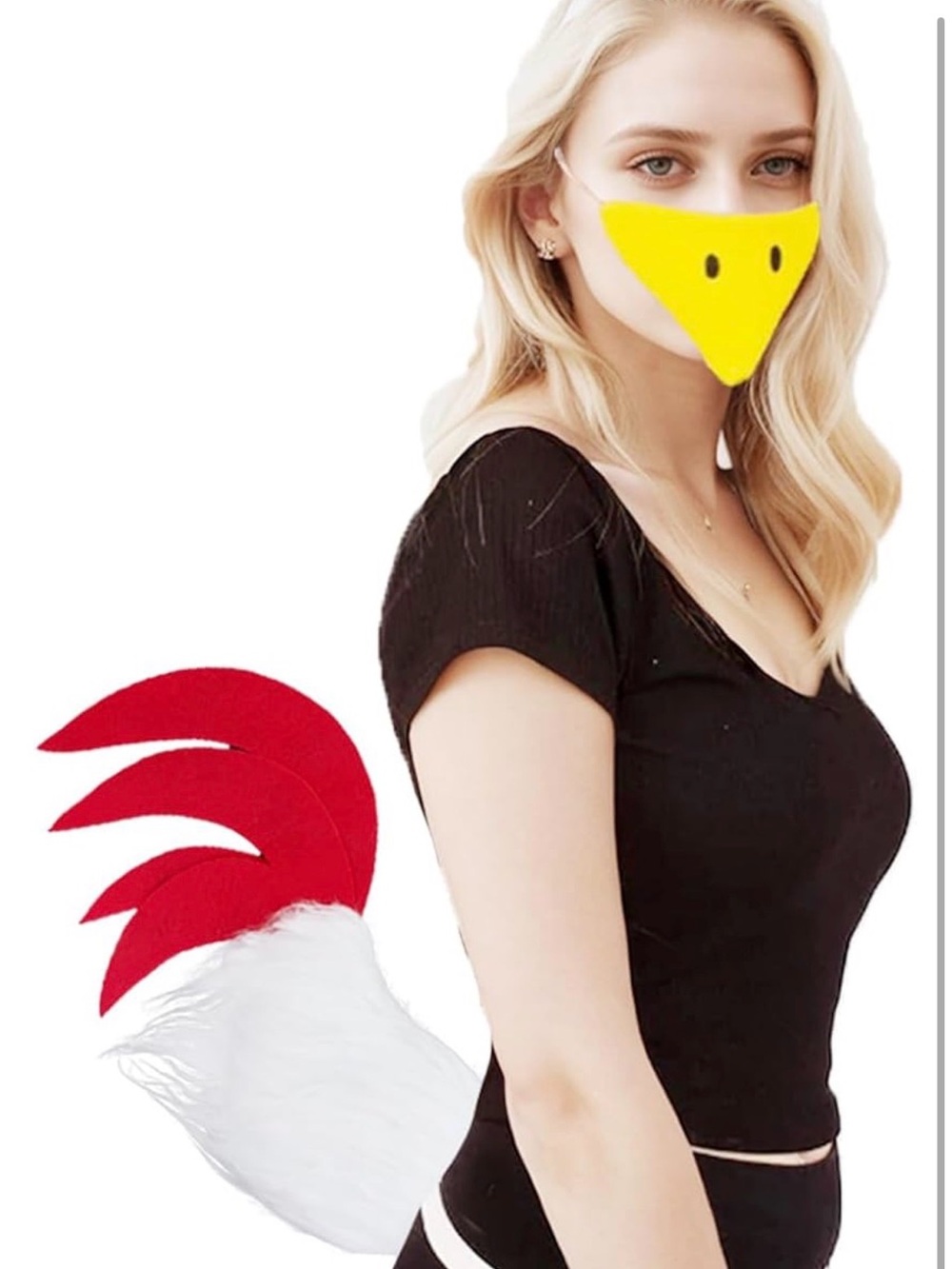 Yellow Chick Beak Mask with Red & White Tail Costume Set